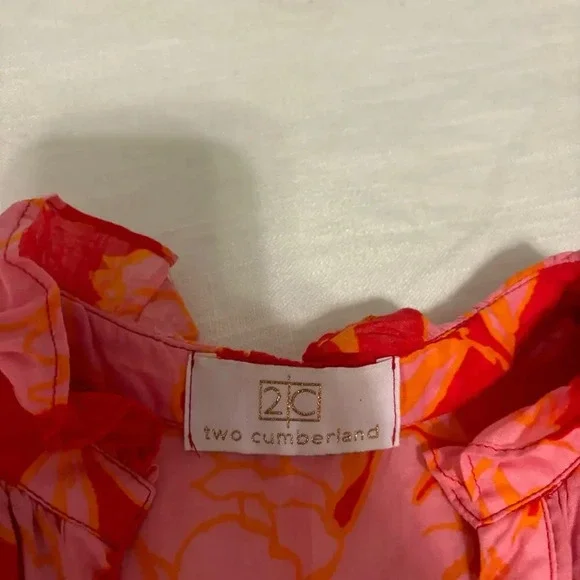 Floral sleveless babydoll boutique dress two Cumberland pink red flowers Size M - Picture 3 of 6